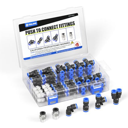 TAILONZ 1/4" Push to Connect Fittings Kit 60Pcs - color: Blue, size: 1/4"OD/60PCS