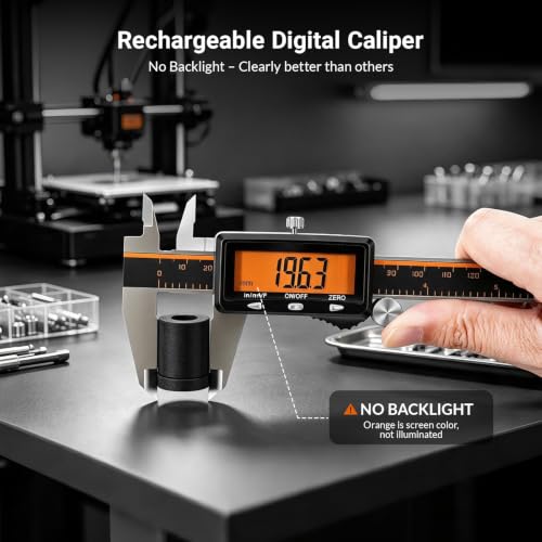 HARDELL Upgraded Digital Caliper, USB-C Calipers, Orange LCD, NonBacklit 6"