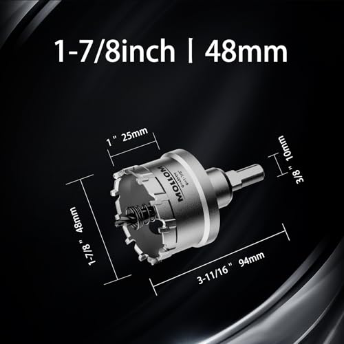 Mollom 1-7/8" (48mm) 2Pcs Heavy Duty Carbide Hole Saw with 3 Pilot bit - size: 48mm | 1-7/8" - 2PCS