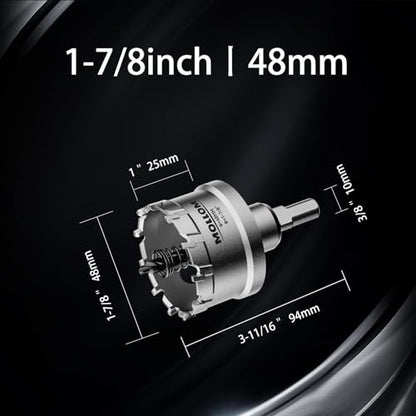 Mollom 1-7/8" (48mm) 2Pcs Heavy Duty Carbide Hole Saw with 3 Pilot bit - size: 48mm | 1-7/8" - 2PCS