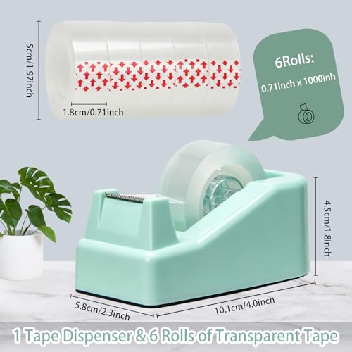 Tape Dispenser Desk,Desktop Tape Dispenser, Tape Dispenser with Weighted Non-Skid Base, Includes 6 Rolls Transparent Tape (0.71" x 1000"),Heavy Duty Tape Holder for Office, Home, School(Green) - color: Green