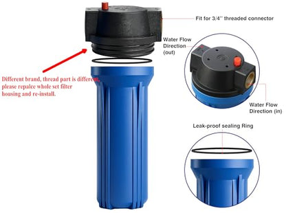 Geekpure 10 Inch Whole House Slim Water Filter Housing - 3/4"NPT Brass Port