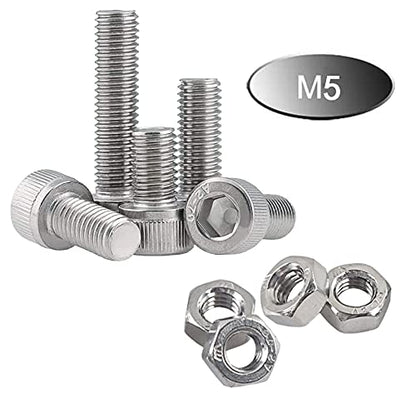 newlng M5 304 Stainless Steel Bolts and Nuts, Hex Flat Head Cap Bolts Screws Nuts Hexagon Socket Head Screw,Heavy Duty Hex Bolts Nuts Assortment, Head Mechanical Parts Combination Box - size: M5