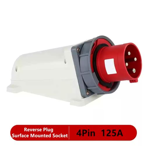 IEC60309 Waterproof CEE Industrial Reverse Plug Connector Surface Mounted Male Socket 4Pin 125A(UI Standard 100A) 380-415V 3P+E Flame Retardant IP67 - style: Surface Mounted Socket(W)