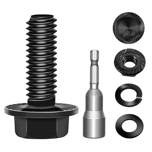 (10Sets) M6 Bolt x 16mm Flanged Hex Head Bolts, External Flange Hex Drive M6 Screws, Class 10.9 Black Zinc Plated Alloy Steel Metric M6x1.0 Bolts Kit - color: Black-M6, size: 16mm