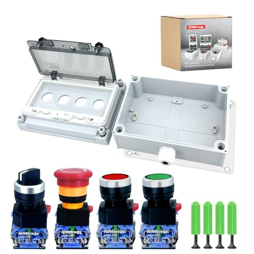 Waterproof Push Button Switch Box, IP67 Rated, Outdoor Industrial Start/Stop Control Box with Protective Cover (Green/Red/2-position knob/Emergency Stop) - color: Green/Red/2-position knob /Emergency Stop