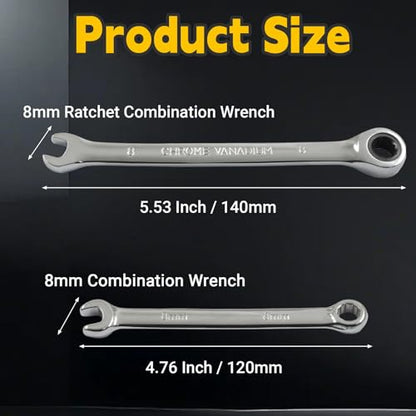 8mm Ratcheting Wrench 2 Pcs 72-Tooth 12-Point Chrome Plated - size: 8mm