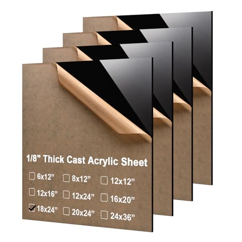 KINLINK 18x24 Plexiglass Sheets 1/8 inch Thick - 3mm Black Cast Acrylic Sheet, Plastic Board Polycarbonate Sheet for DIY Project, Craft, Table Top, Acrylic Sign and Wedding Invitation 4 Pack - color: Black, size: 18x24
