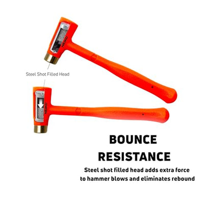 NEIKO 02871A Dead Blow Hammer With Brass Cap, 1.5 Pounds, Neon Orange Deadblow Hammers, Mallet, Spark and Rebound Resistant, Unibody Molded, Soft Blow Rubber, Non Slip Grip, Steel Shot and Core - size: 1.5 Pound, style: Brass Cap Dead Blow