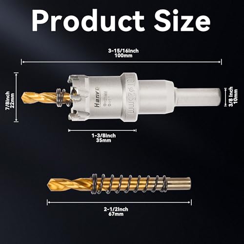 Hole Saw 1" (25mm) Heavy Duty Carbide with 2 Pilot Drill Bits - Metal Hole Cutter Cuts Stainless Steel, Iron, Copper, Brass, Plastic - size: 25mm|1"