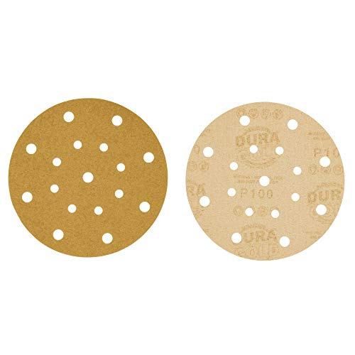 Dura-Gold 6" Gold Sanding Discs, 100 Grit, Box of 50, Hook & Loop, 17 Hole - size: 100-Grit