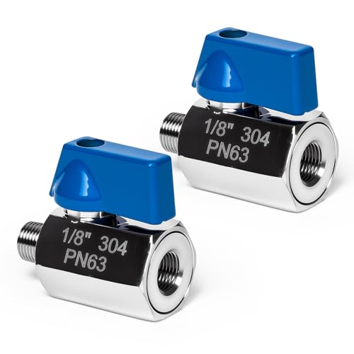 2 Pack 1/8" Mini Ball Valve, 304 Stainless Steel Valve NPT Female x Male Thread Shut-Off Valves for Small Compact Space (2, 1/8 Inch) - size: 1/8 Inch