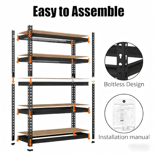 GarveeTech Heavy Duty Garage Shelving Unit, 48 in L x 24 in D x 72 in H - color: Black, size: 48" L x 24" W x 72" H