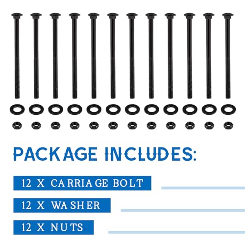 Zonon 12 Sets Carriage Bolt, Black, 3/8 x 6 Inch - color: Black, size: 3/8 x 6 Inch