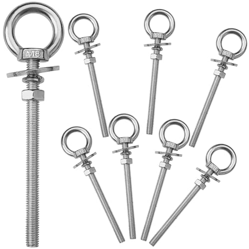 8 Pack M8 Stainless Steel Eye Bolts with Nuts, 5/16" x 4" Eye Bolts - size: M8x102mm (5/16"x4")