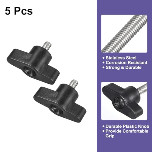 uxcell 5Pcs Clamping Screw Knob, M5 x 12mm Metric 304 Stainless Steel T Shaped Thumb Screws Handle for Quick Remove Hand Tightening Knob Replacement - size: M5 x 12mm