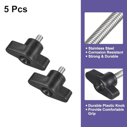 uxcell 5Pcs Clamping Screw Knob, M5 x 12mm Metric 304 Stainless Steel T Shaped Thumb Screws Handle for Quick Remove Hand Tightening Knob Replacement - size: M5 x 12mm