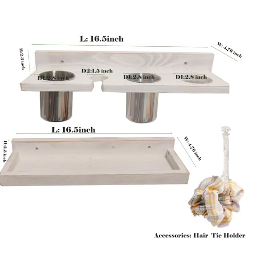 Wall-Mounted Hair Tool Organizer with Heat Resistance - Set of 2 Layer Rustic Blow Dryer Holder (White) - color: White