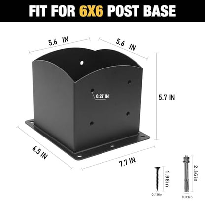 6x6 Post Base, Heavy Duty Post Bracket, Steel, Wood/Pergola, 2 Pcs - size: 6×6