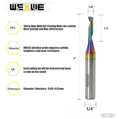 Tools Solid Carbide CNC Spiral Single Flute End Mill - for Acrylic Plate Aluminum, Wood, Plastic, Brass, Copper Cutting - 1/8 Diameter 1/4" Shank 2" Length,1 Flute (1/8-1/2-2 1/4 2PCS) - size: 1/8-1/2-2 1/4 2PCS