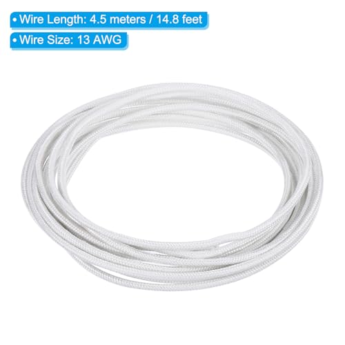 PATIKIL 14.8Ft 13 AWG High Temperature Wire, -60-350 Degrees Celsius Mica Glass Fiber Electronic Wire Insulated Heat Resistant Electronical Flexible Cable for Lamp Boiler Heater, White - size: 13 AWG