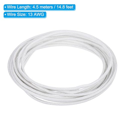 PATIKIL 14.8Ft 13 AWG High Temperature Wire, -60-350 Degrees Celsius Mica Glass Fiber Electronic Wire Insulated Heat Resistant Electronical Flexible Cable for Lamp Boiler Heater, White - size: 13 AWG
