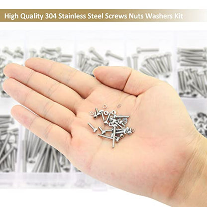 562 Pieces M2 x 4/6 /8/10 /12/16 /20mm Hex Socket Head Cap Screws Nuts Washers Assortment Kit, 304 Stainless Steel, Fully Machine Thread - size: M2, style: Socket Head