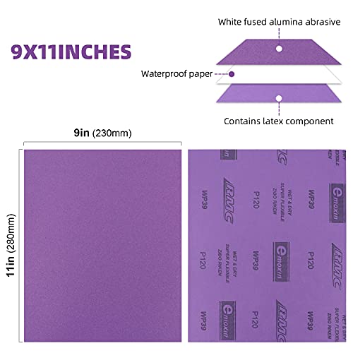 POLIWELL 120 Grit Sanding Sheets 20 PCS 9 x 11 Inch Purple Alumina - style: 120Girt