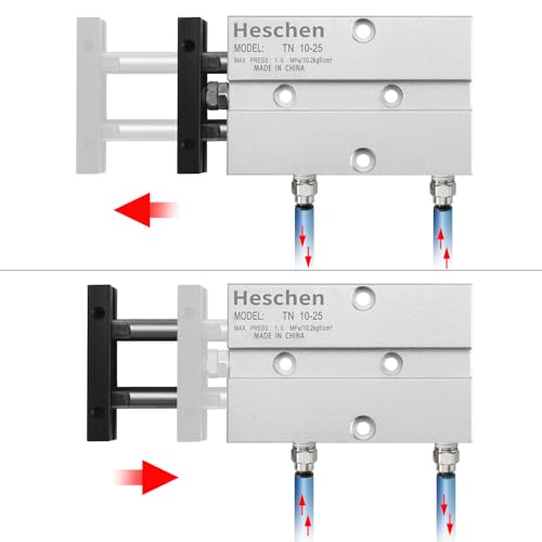 Heschen Double Rod Air Cylinder, TN10x25, 10mm Bore, 25mm Stroke, Double Acting Pneumatic Actuator with Magnetic Piston, 0.4° High Non-Rotation Precision for CNC, Robotics & Pick-and-Place Automation - size: 25mm Stroke