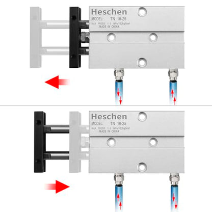 Heschen Double Rod Air Cylinder, TN10x25, 10mm Bore, 25mm Stroke, Double Acting Pneumatic Actuator with Magnetic Piston, 0.4° High Non-Rotation Precision for CNC, Robotics & Pick-and-Place Automation - size: 25mm Stroke