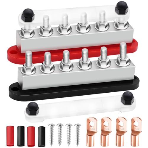 650A Bus Bar 12V Marine 3/8" Power Distribution Block Automotive Busbar Terminal Block,Battery Buss Bar (Pair, Red & Black) 6 x 3/8" Post - size: 650A 6x3/8"