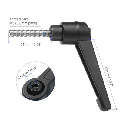 uxcell 4pcs Clamping Lever Handles, M5 x 25mm 304 Stainless Steel Threaded Male Stud, Adjustable Handles Locking Quick Release Ratchet Push Button Bolt Knobs, Black - size: M5 x 25mm