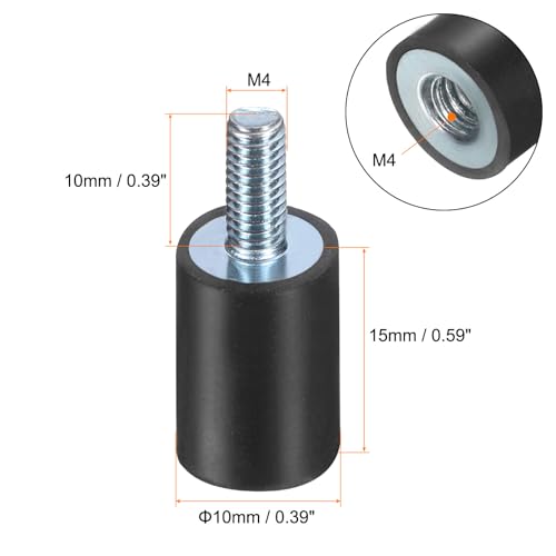 uxcell 6pcs M4x10mm Rubber Isolator Mounts with Studs 10x15mm - size: VD-D10*H15, M4*10