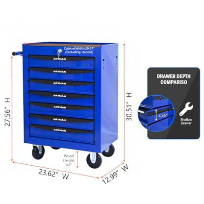 7-Drawer Rolling Tool Chest, Lockable for Garage, Blue - color: Blue, size: 7-Drawers
