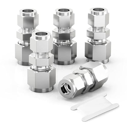 TAISHER 5PCS 304 Stainless Steel Compression Tube Pipe Fitting Connector, 3/8" Tube OD x 1/4" Tube OD - size: 3/8" OD x 1/4" OD