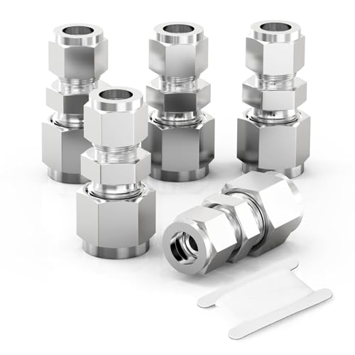 TAISHER 5PCS 304 Stainless Steel Compression Tube Pipe Fitting Connector, 3/8" Tube OD x 1/4" Tube OD - size: 3/8" OD x 1/4" OD