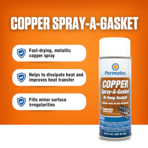 Permatex 80697 Copper Spray-A-Gasket Hi-Temp Adhesive Sealant, 9 oz. net Aerosol Can - size: 9 Ounce