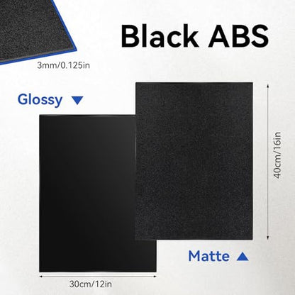 2 Pack ABS Plastic Sheets 1/8 inch Thick 16×12In Black Plastic Thermoplastic Thermoform Two-Sided Hard Plastic Sheet with Protective Films Matte and Frosted Surfaces for DIY Crafts Projects - size: 12x16x0.12In