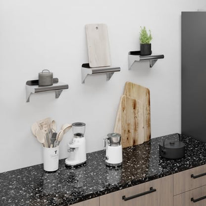 AmGood Narrow 6 in. Deep x 10 in. Wide Stainless Steel Wall Mount Shelf with Backsplash - Bathroom, Restroom & Spice Storage | NSF 18-Gauge 430, Holds 120 lbs | Bullnose Edge, Brackets Included - size: 6 in. x 10 in.