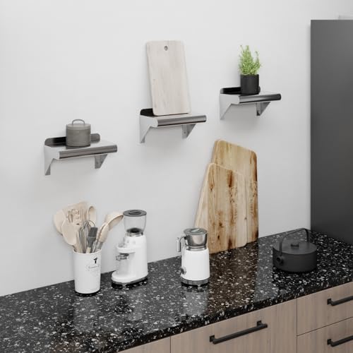 AmGood Narrow 6 in. Deep x 10 in. Wide Stainless Steel Wall Mount Shelf with Backsplash - Bathroom, Restroom & Spice Storage | NSF 18-Gauge 430, Holds 120 lbs | Bullnose Edge, Brackets Included - size: 6 in. x 10 in.