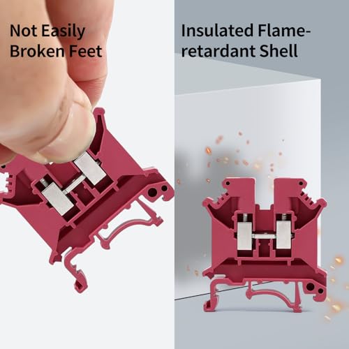 100pcs Red UK-5N Din Rail Wire Terminal Blocks Ground Wide Application for 800V 41A 24-10AWG 4mm Electrical Distribution Box Connector Screw Solar Power System Project PLC Industrial Control - color: 100pcs Red UK5N