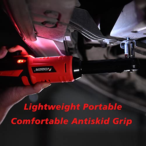 AOBEN 3/8" 40 Ft-lbs Cordless Electric Ratchet Wrench Kit with Variable Speed, Lithium Batteries - color: Cherry Red