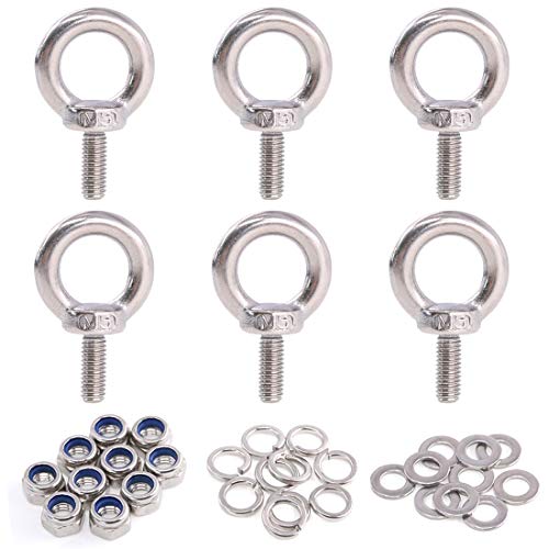 Glarks 36Pcs 304 Stainless Steel M5 Male Thread Machinery Shoulder Lifting Ring Eye Bolt with Lock Nuts/Lock Washers/Flat Washers Set - size: M5