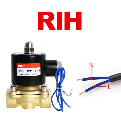 RIH PNEUMATIC 1/2 Inch Electric Solenoid Valve Brass 12V/24V/110V 2 Way High Turn Coil Normally Closed Water 2W160-15 Liquid Air control AC110V - style: AC110V