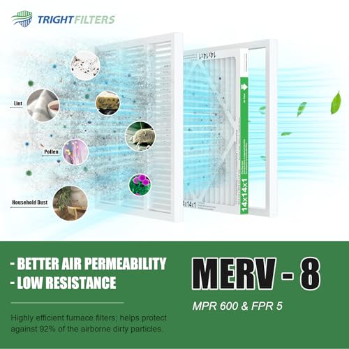 TRIGHTFILTERS 14x14x1 Air Filter 4 Pack, MERV 8 Pleated HVAC Furnace Filter - size: 14x14x1