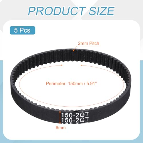 MECCANIXITY 5Pcs 150mm GT-2 Timing Belt 6mm Width 2mm Pitch Closed Loop - size: 150mm