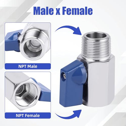 YADIAN 5 Pack 1/4'' Mini Ball Valve 304 Stainless Steel Shut-Off Valve - size: 1/4''