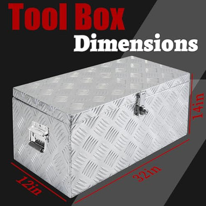 32x12x14 Inch Heavy Duty Pickup Storage Box Diamond Plate Portable Toolboxes Aluminum Underbody Truck Tool Box with Buckle Lock and Keys Suitable for Truck Bed Pickup RV Trailer - size: 32" L x12" W x14" H