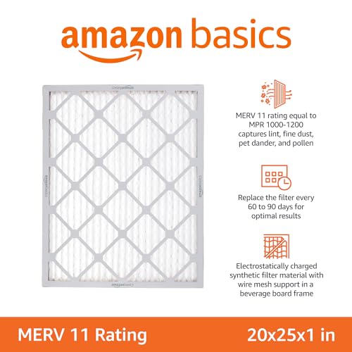 Amazon Basics 20x25x1 Air Filter 6-Pack, MERV 11 AC Furnace Filters, Dust, Pet, Allergen Control , Electrostatic, Removes Lint (Actual Size: 19.75" x 24.75" x 0.75") - style: Merv 11