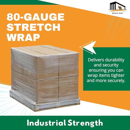NEXUSWAY 240 PSC 60 Boxes 18'' Shrink Wrap for Moving - Stretch Film Pallet Wrap Roll Heavy Duty 1000 feet 80 Gauge Industrial Strength up to 800% Stretch 20 Microns for Shipping Moving Furniture - style: Pack of 240